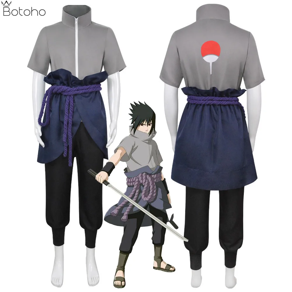 

Аниме Sasuke комикс Uchiha косплей костюм мужские серые топы брюки костюм наряд Хэллоуин Карнавал ролевые представления одежда