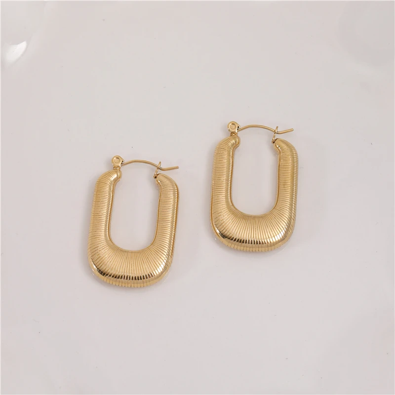 

Joolim High Quality PVD Gold Finish Spiral Air Core Oval Stainless Steel Hoop Earring Tarnish Free Gold Jewelry