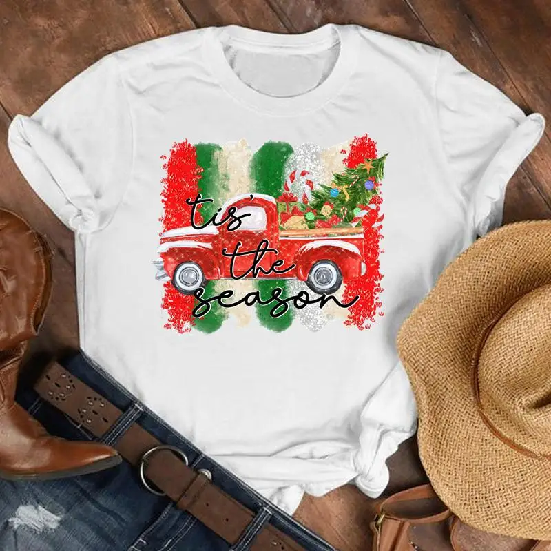

Women Merry Christmas Watercolor Lovely Trend Holiday Tshirt Nice Top Graphic Cartoon Pretty Shirt T Tee New Year T-shirt