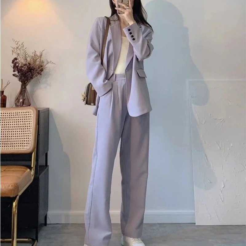 Jinsen Aite Women's Trousers Suit Casual Long Sleeve Jacket High Waist Pant Female 2 Pieces Blazer Set Ladies  Elegant Pant Suit