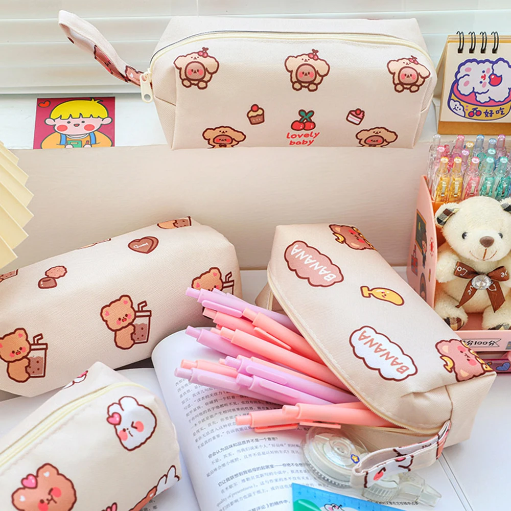 

Korean Fashion Pencil Bag Cartoon Bear Kawaii Pencil Case For Girls Large Capacity Pencil Pouch Japanese Student Stationery Bag