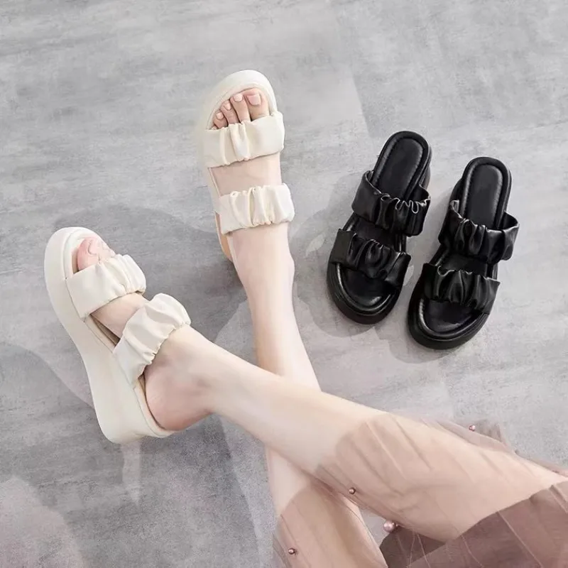 

BCEBYL 2023 Летние Новые поступления женские тапочки повседневные на толстой танкетке модные сандалии с открытым носком на высоком каблуке