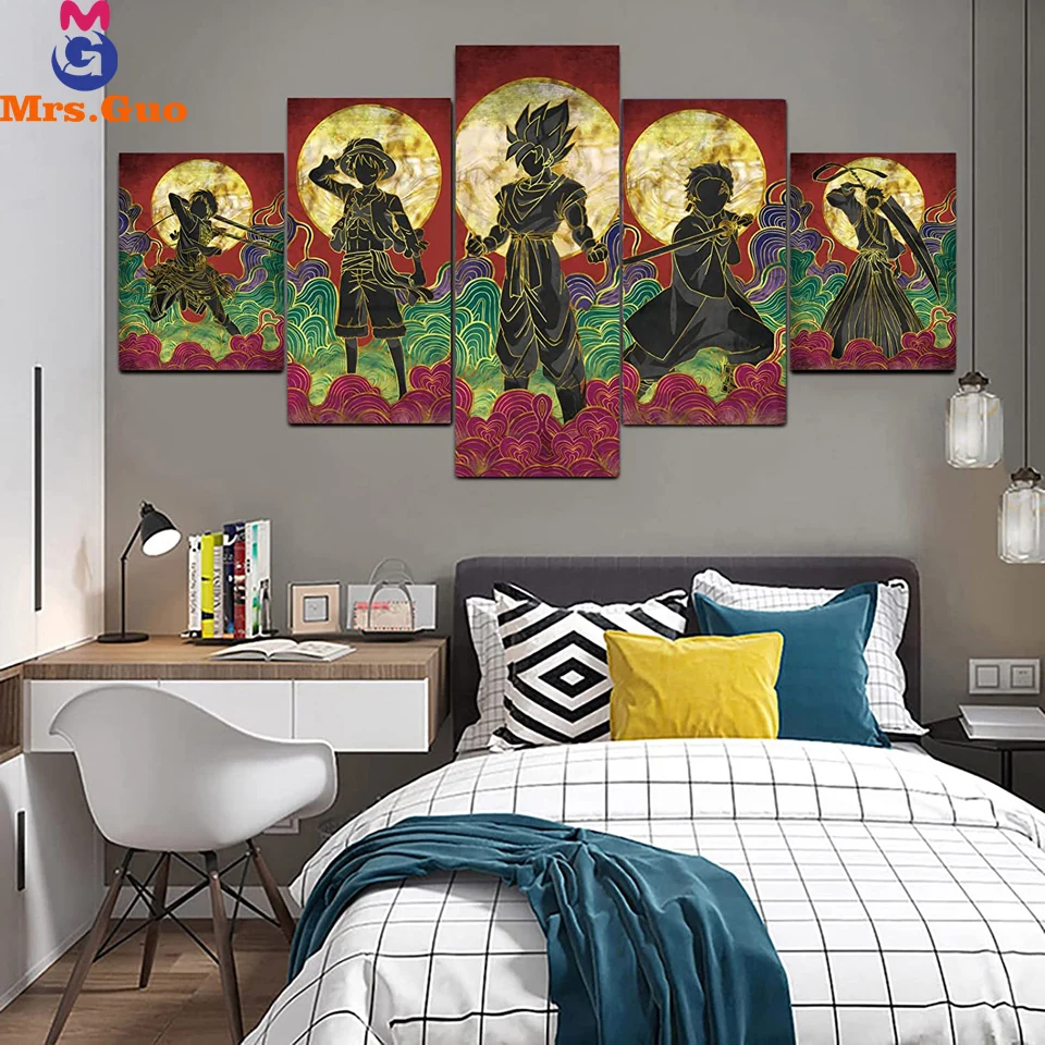 

Japanese Anime Wall Art One Piece Demon Slayer Dragon Ball Diy 5d Diamond Painting Cross Stitch Kits Embroidery Home Decor 5pcs