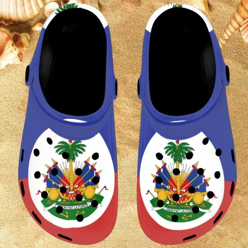 

Twoheartsgirl Haitian Flag Summer Slippers for Adults Breathable Garden Shoes Sandals Zapatos Summer Lightweight Hiking Slides