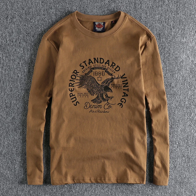 

Retro eagle pattern cotton long sleeve T-shirt men's comfortable version cut Joker casual base