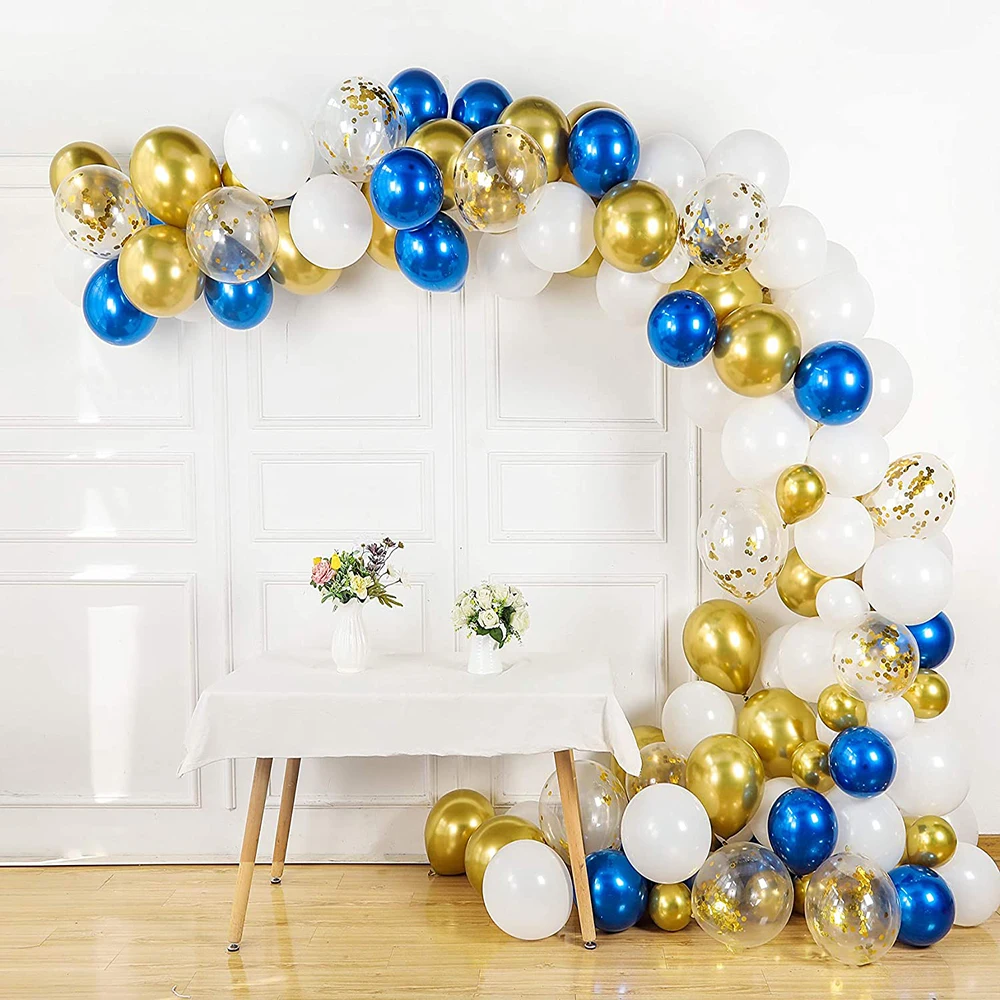 

1 Set Chrome Gold Navy Blue Balloons Garland Arch Kit White Confetti Latex Ballon Baby Shower Party Birthday Decorations Wedding