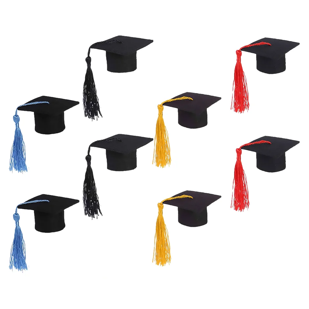 

8 Pcs Black Cap Graduation Season Decoration Creative Doctoral Caps Adornment Miniature Ornament Non-woven Fabric Bouquet Hats