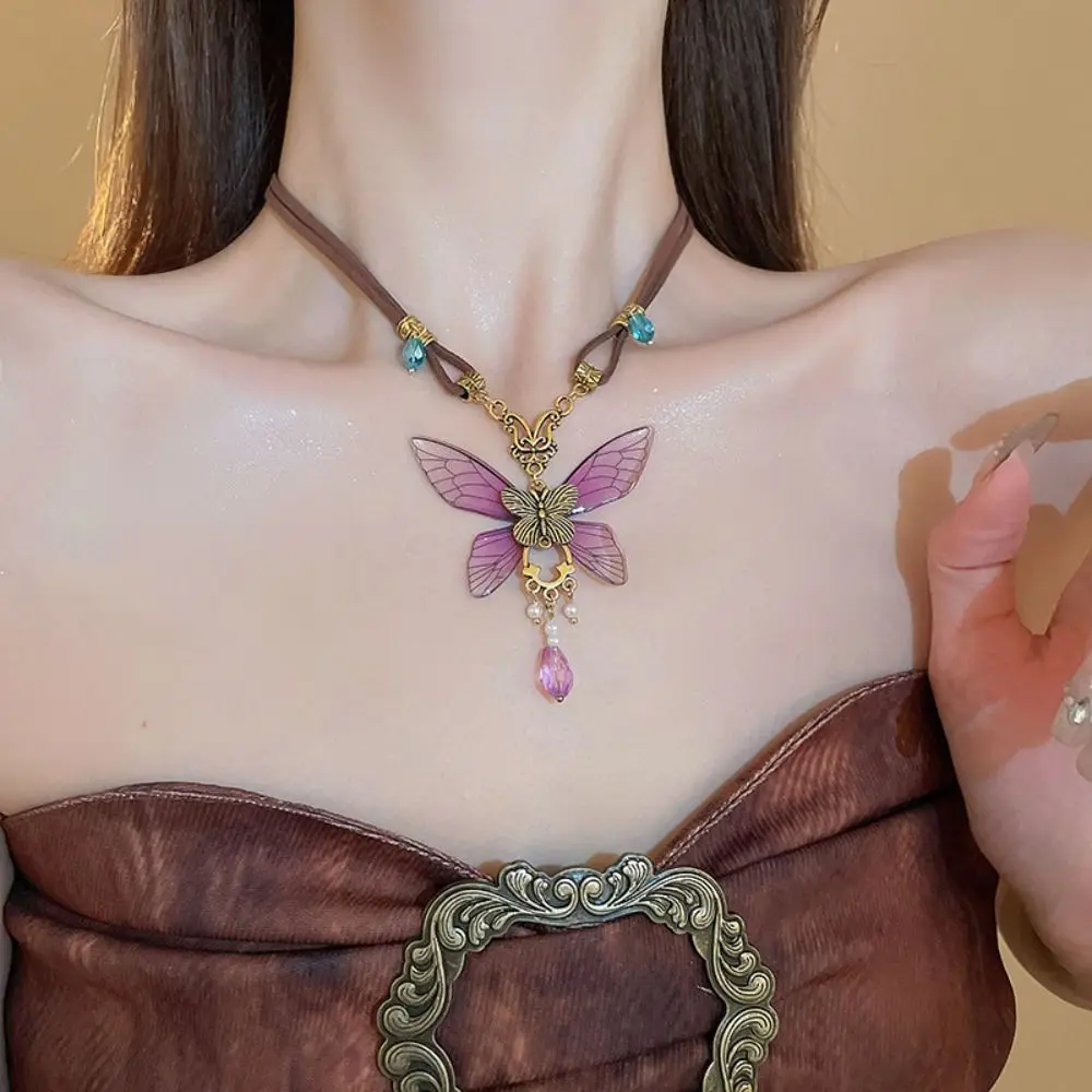 Fashion Butterfly Y2K Naszyjnik z dopaminą Słodki kolorowy koralik Łańcuch obojczykowy Koreański styl choker Codzienny