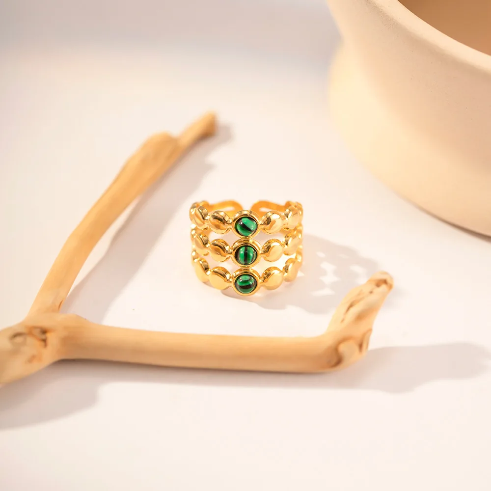 Кольцо Yori из нержавеющей стали с натуральным камнем золотое 18-каратное кольцо