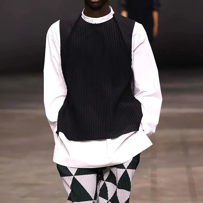 

Miyake Pleated Vest 2023 Spring Summer New Simple Everything Vest High Elastic Sports Leggings Single Wear Vest Mens Clothing