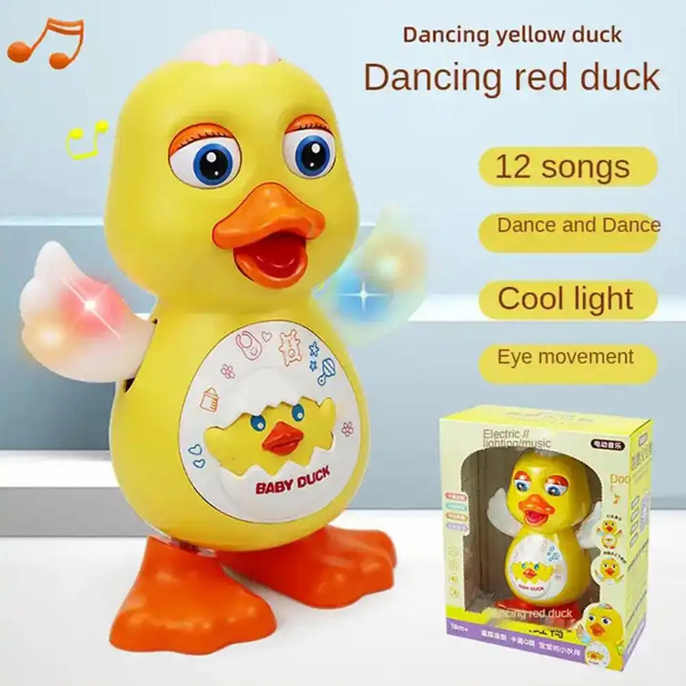 

Электрическая Танцующая утка, забавные мигающие глаза, мигающая фотоигрушка, милое тело животного, образовательный музыкальный подарок, детская тележка T8X3