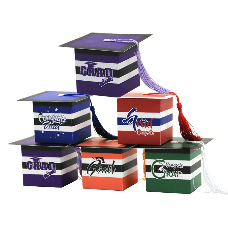 

50pc New Back To School Bachelor Hat Candy Box Graduation Party Secoration 2022 Celebration Party Packaging Gift Box with Tassel