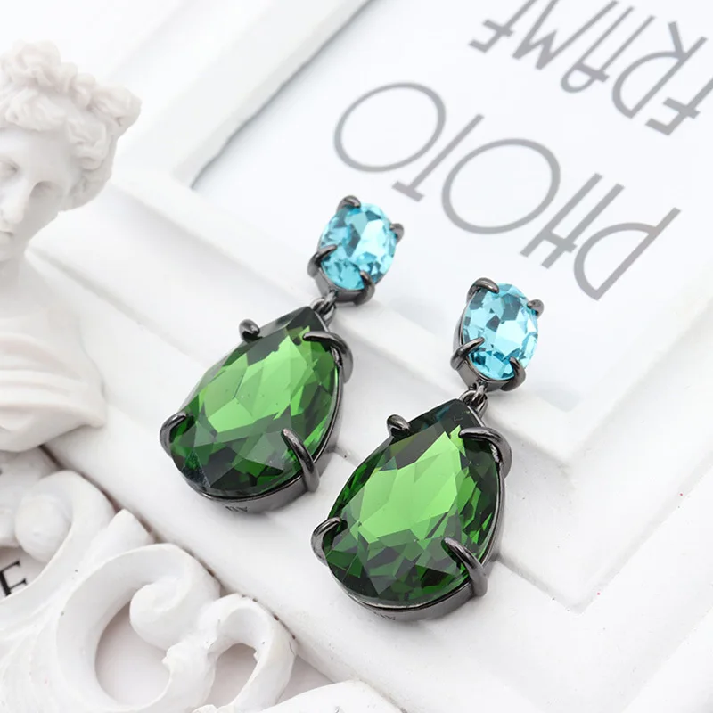 Новые оригинальные медные позолоченные серьги-гвоздики с большими драгоценными