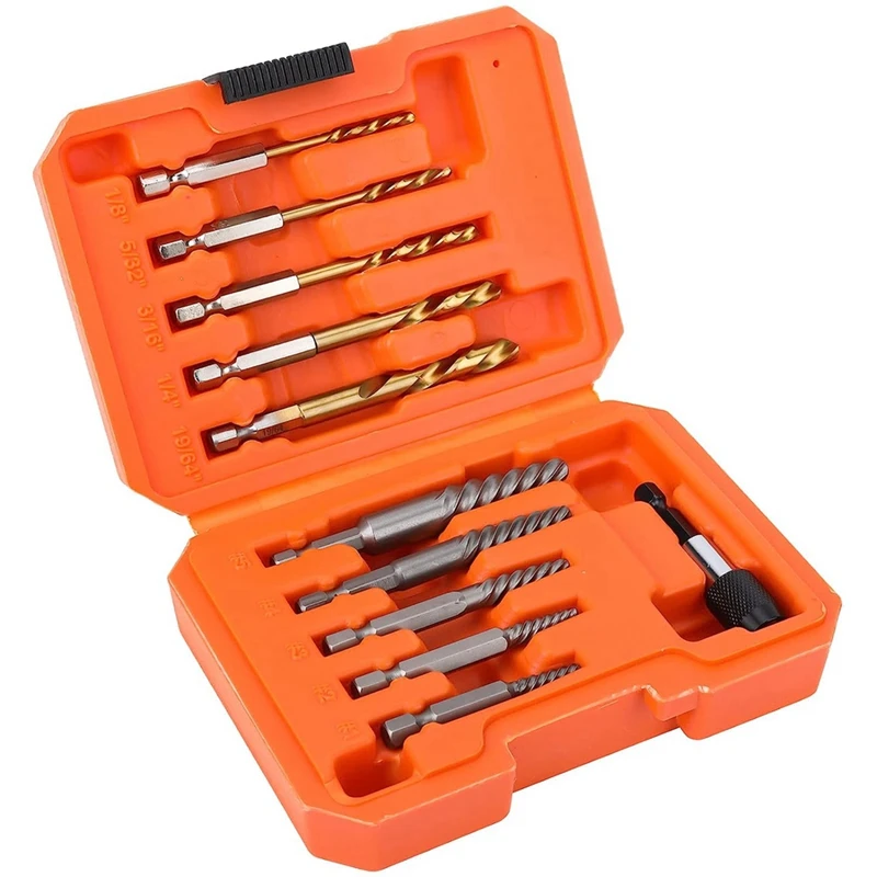 

10-Piece Universal Drill Bit Holder Left Hand Drill Bit Set For Removing Broken Studs, Bolts
