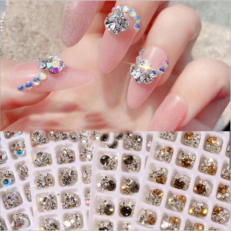 

10 шт./лот, золотой сплав 3d для нейл-арта со сваями, хрустальные стразы для украшения ногтей