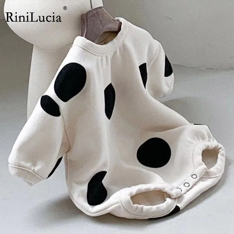 

RiniLucia 2022 Newborn Baby Girl Boy Autumn Winter Clothes Cute Polka Dot Long Sleeve Romper Jumpsuit Casual New Born Outfits