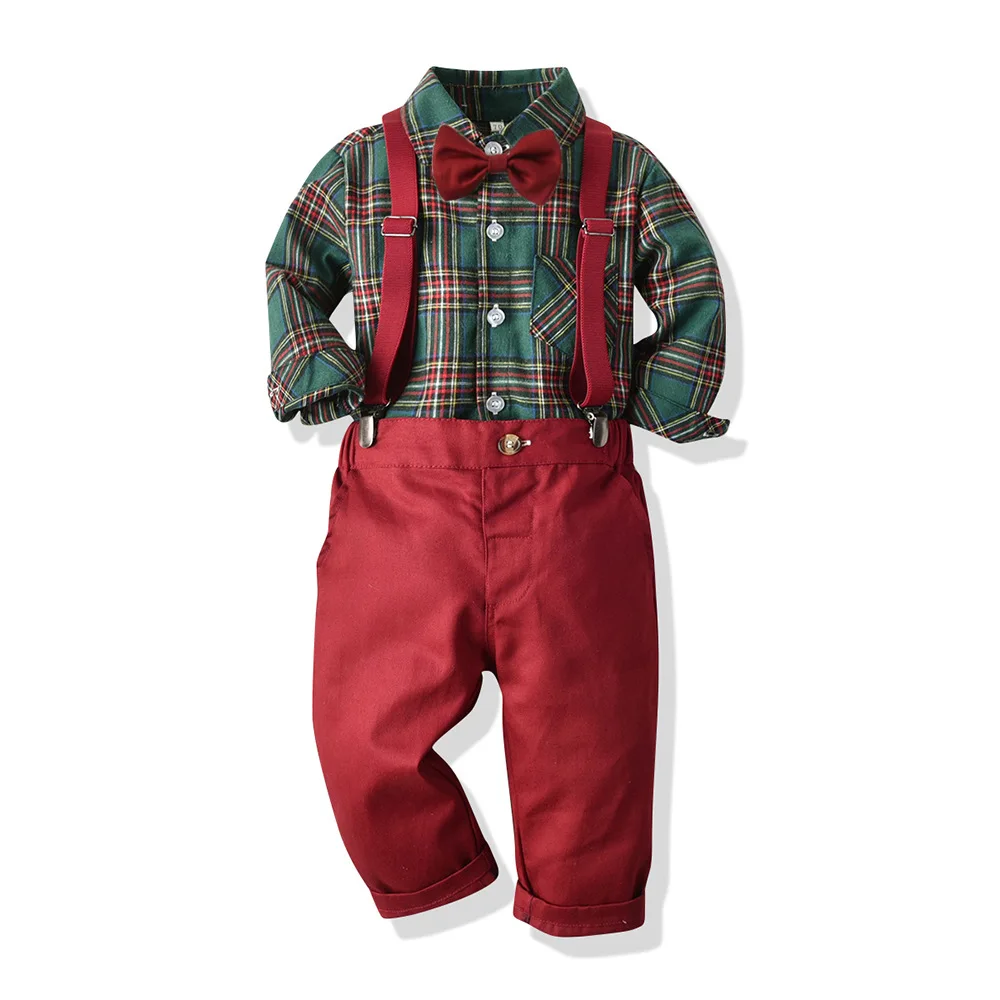 

Top and Top Toddler Boys Clothing Set Autumn Winter Children Formal Shirt Tops+Suspender Pants 2PCS Suit Kids Christmas Outfits
