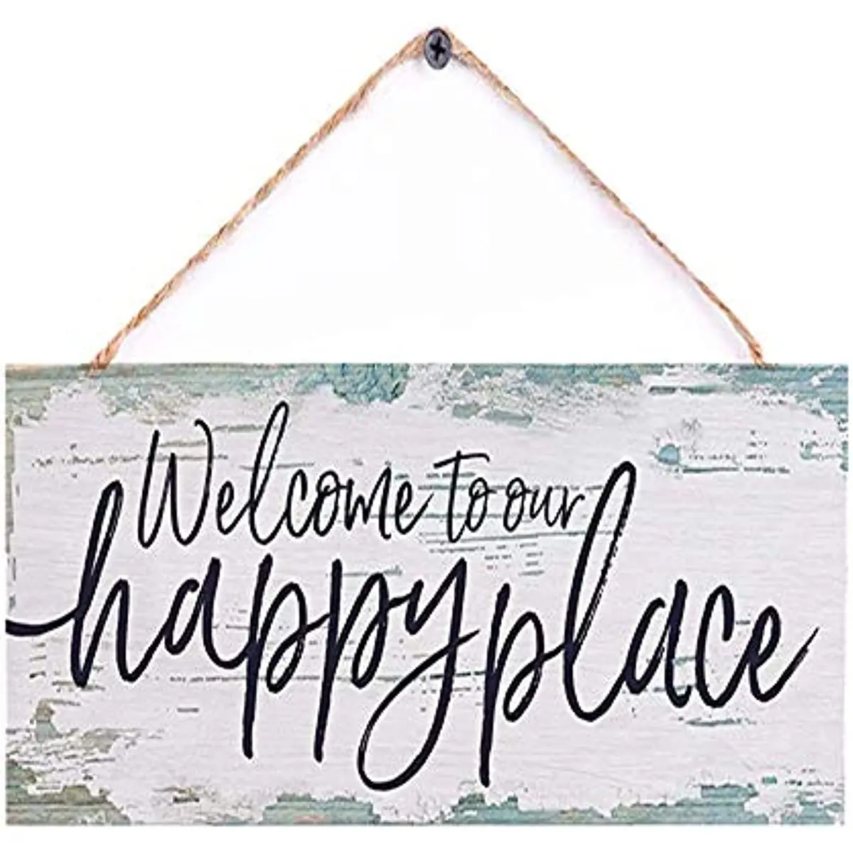 

Welcome to our happy place-Nautical Blue Home Decor Wood Sign Plaque 12 x 6" Hanging Wall Art, Decorative Funny Sign,Garden Sign