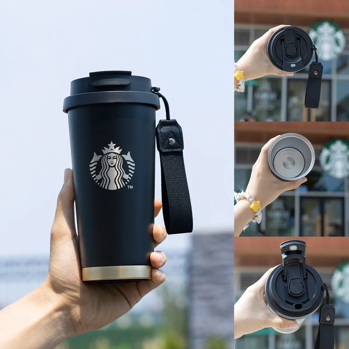 Фото Термос Starbucks 2025 из нержавеющей стали, премиум-класса, черный, изолированная кофейная кружка для мужчин и женщин, портативная бутылка для воды №2