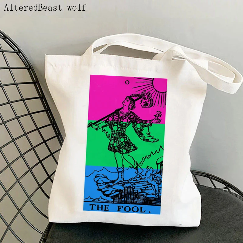 

Women's Shoulder Bag magic Polysexual Poly Pride Flag Tarot card witchy Canvas Bag Harajuku Shopper Bag girl handbag Lady Bag
