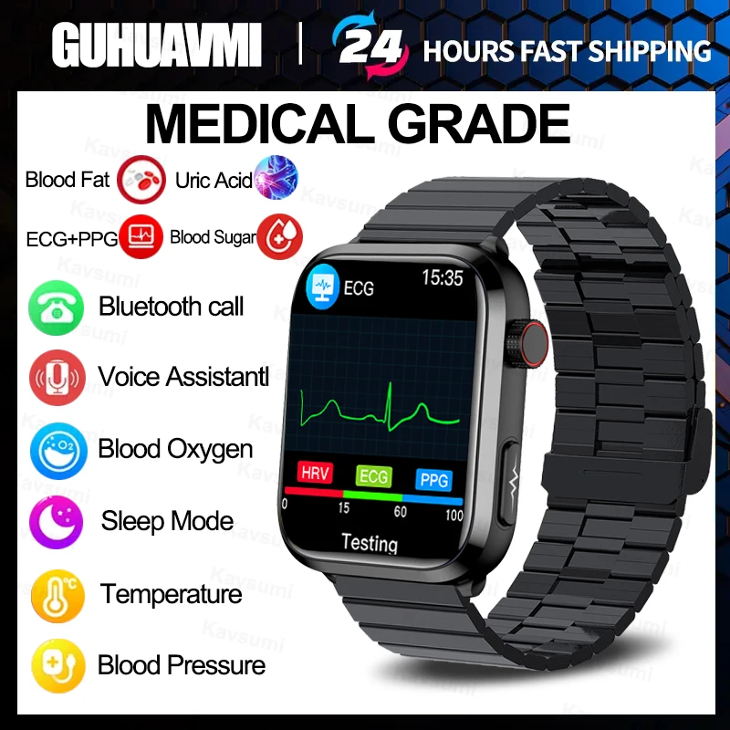 

2023 Medical Grade Smart Watch Blood Sugar Blood Lipid Uric Acid ECG Bracelet Body Temperature Bluetooth Call Health Smartwatch
