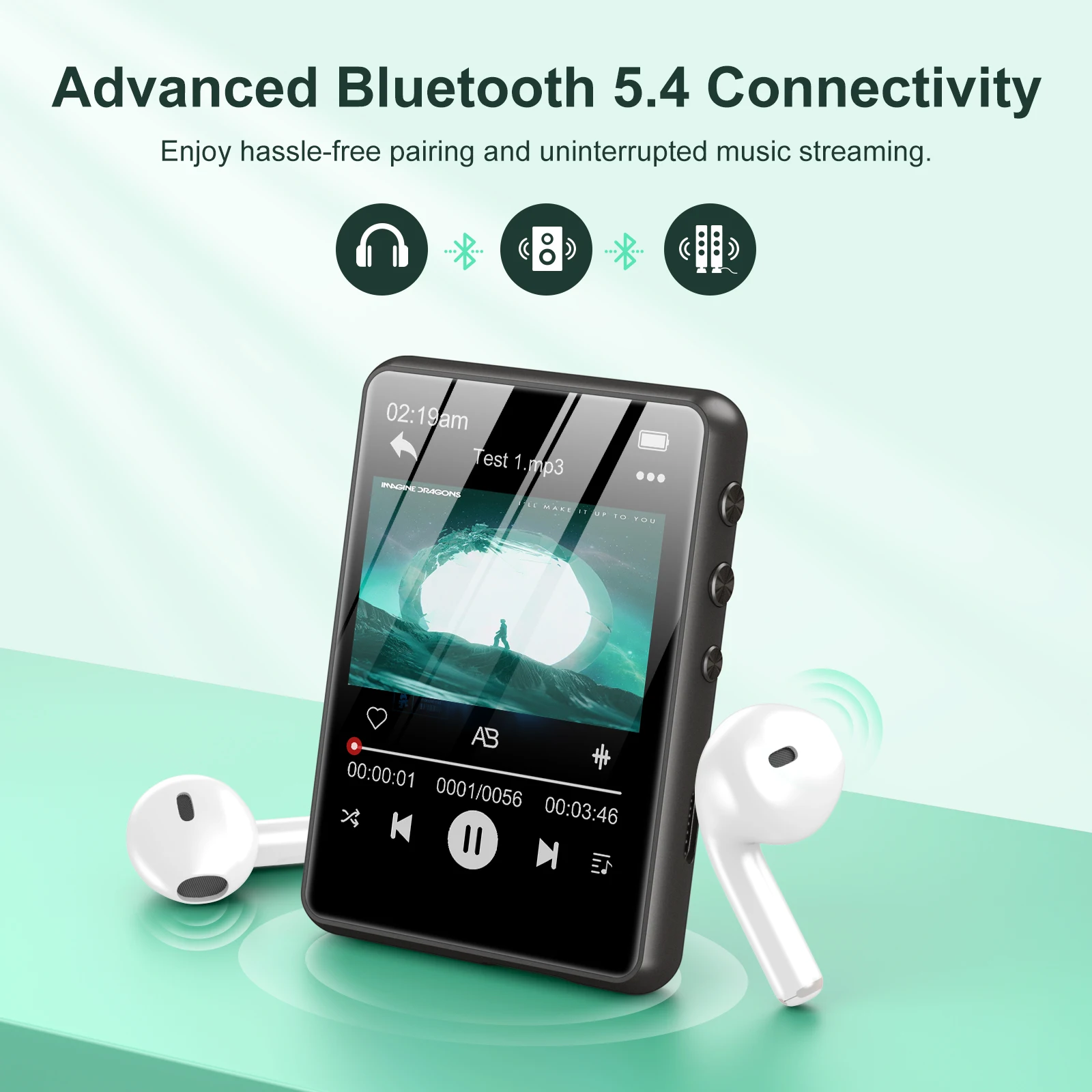 Фото MP3-плеер на 64 ГБ, портативный цифровой музыкальный плеер с Bluetooth 5.3, 2,4-дюймовым сенсорным экраном, динамиком, FM-радио и функцией записи. №5