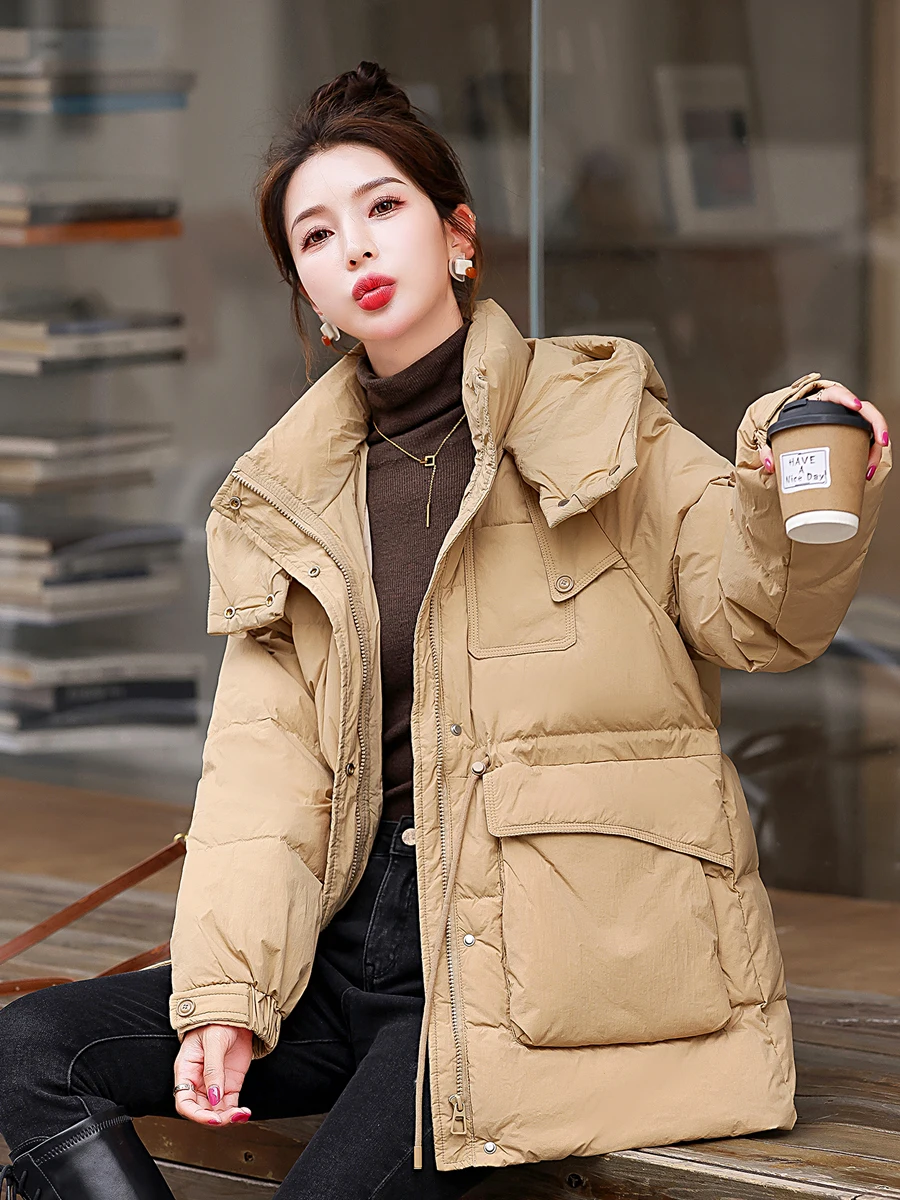 Женский пуховик средней длины с талией зима 2024 новинка маленькие популярные