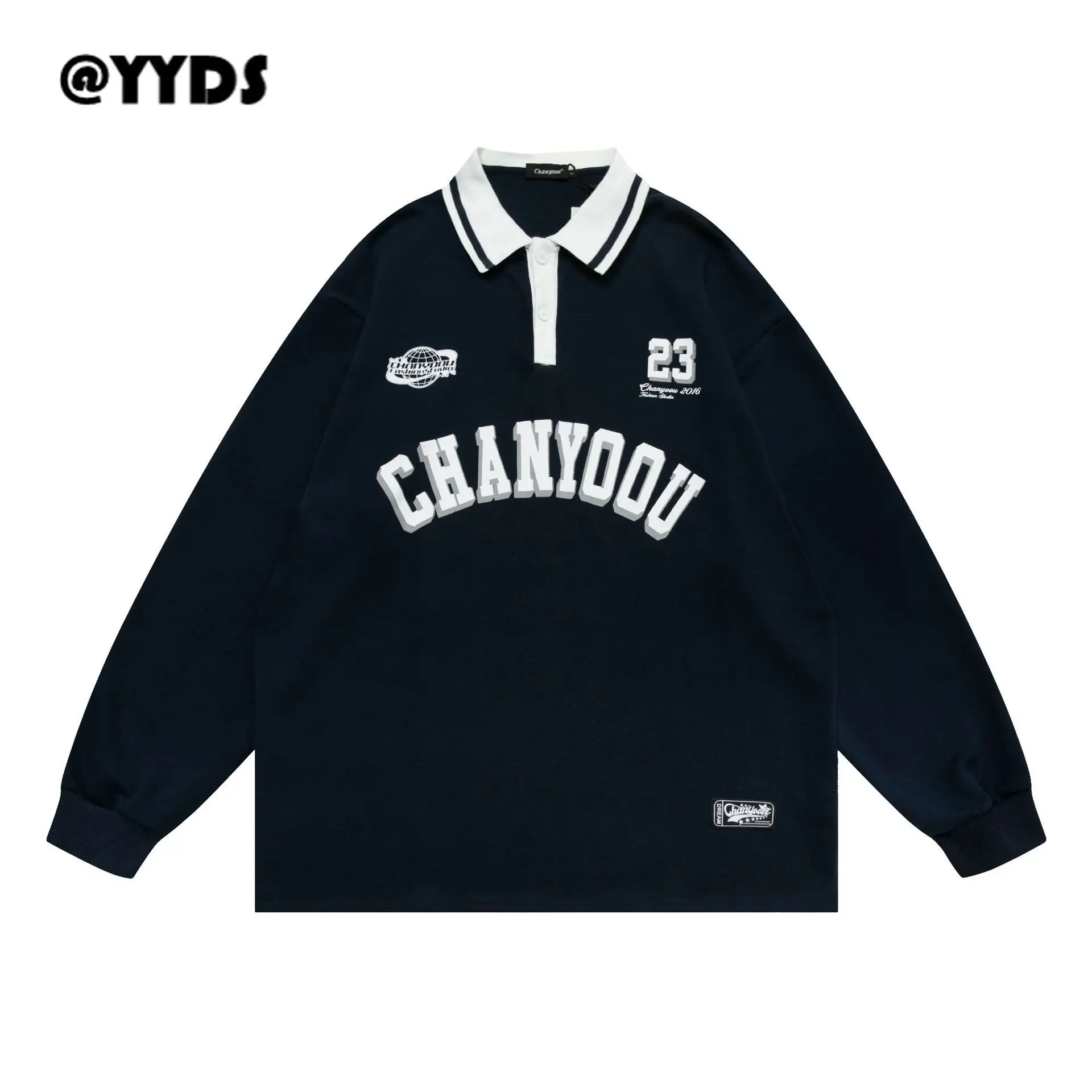

@YYDS White Blue Tide Brand No Gender Design Sense Niche Print Polo Shirt Men and Women Autumn Casual Couple Sweater