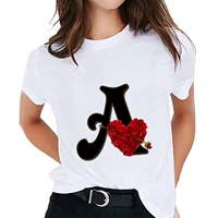 womens t shirt custom name letter combination printing tshirt flower letter font a b c d e f g short sleeve ladies t shirt