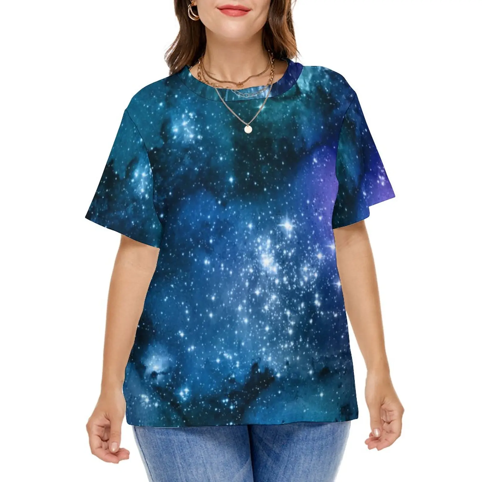 

Blue Sky White Sparkles T Shirts Galaxy Lovers Starry Space Classic T-Shirt Women Funny Tshirt Summer Graphic Tops Plus Size 6XL