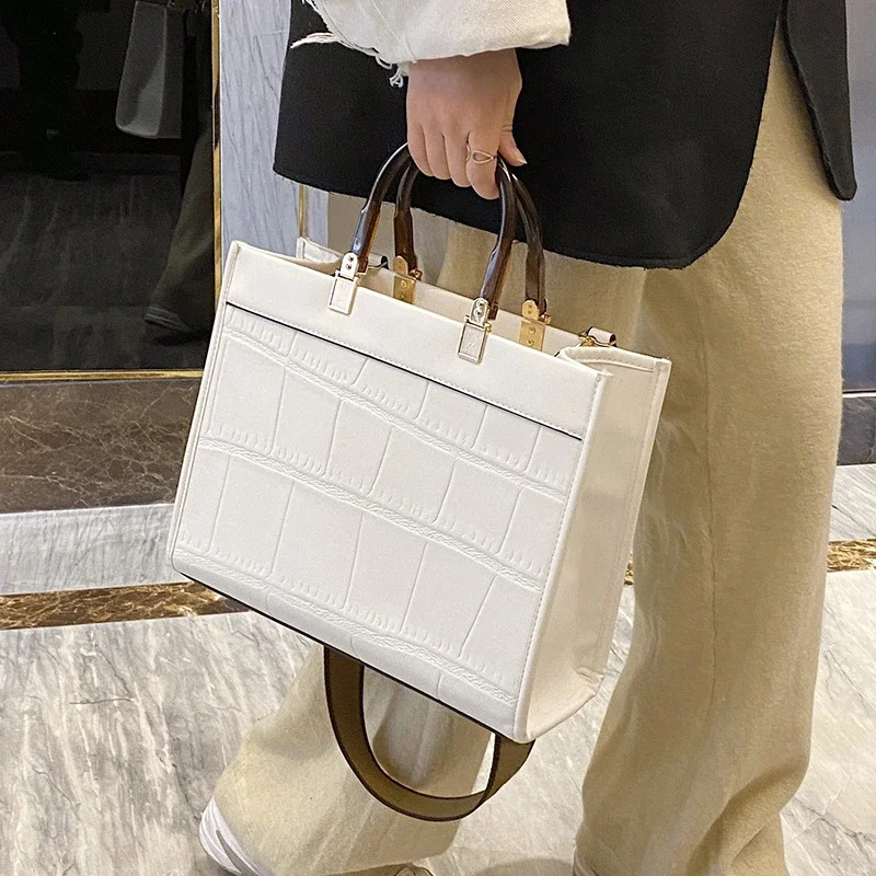 

Retro Stone Pattern Large Briefcase for Business Women 2021 Famous Brand Top-handle Bag Luxury Designer Exquisite Tote Bag Femme