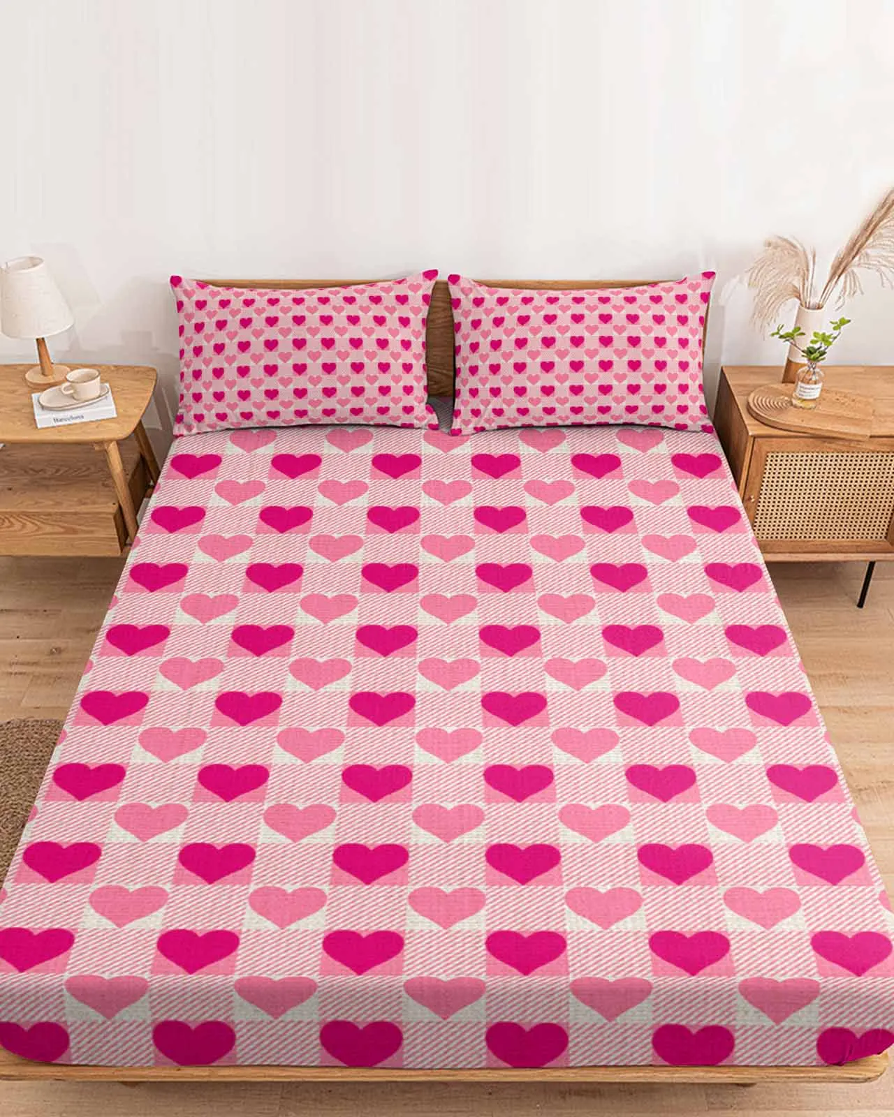 Клетчатая текстура в форме сердца простыня из полиэстера наматрасник четыре