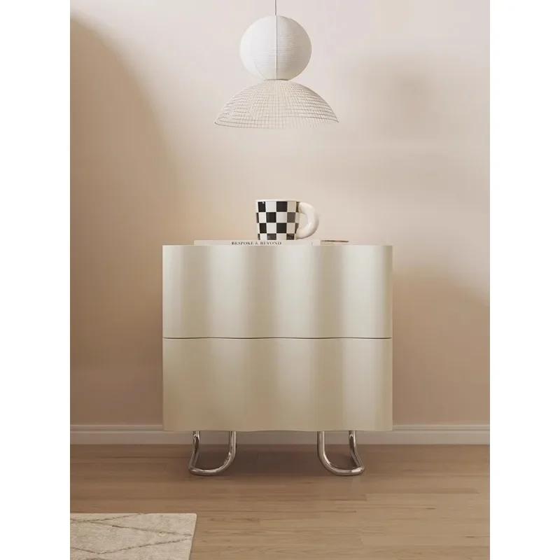 

2022 New French Cream Bedside Table Simple Modern Small Storage Box Simple Multifunctional Wavy Bedside Table