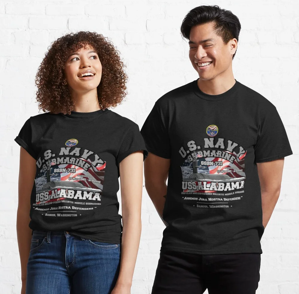 

USS Alabama (SSBN-731) Alabama Ballistic Missile Submarine T Shirt New 100% Cotton Short Sleeve O-Neck T-shirt Casual Mens Top