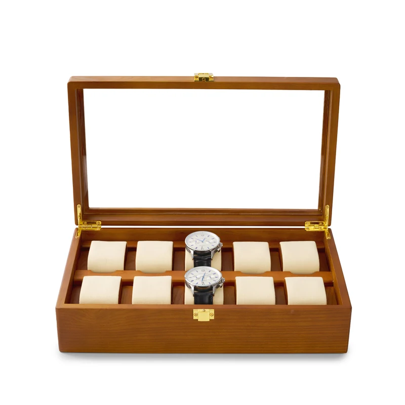 Oirlv 10 Grids Solid Wood Watch Organizer Box with Microfiber Travel Storage Case Watch Display for Man and Women