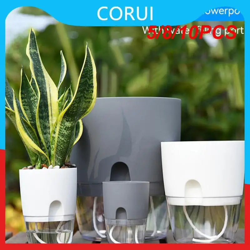 5/8/10PCS For Indoor Plants Transparent Indoor Golden Plastic Small Plant Pot With Injection Port Flower Pot