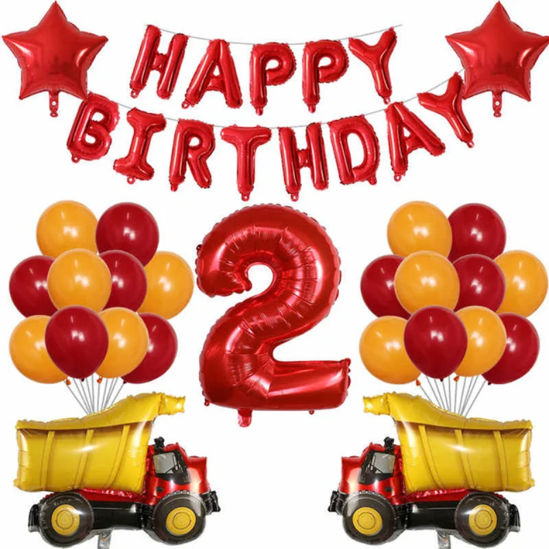 

2/3/4/6years old Engineering vehicle aluminum foil balloon excavator theme digital balloon suit boys birthday party decorations