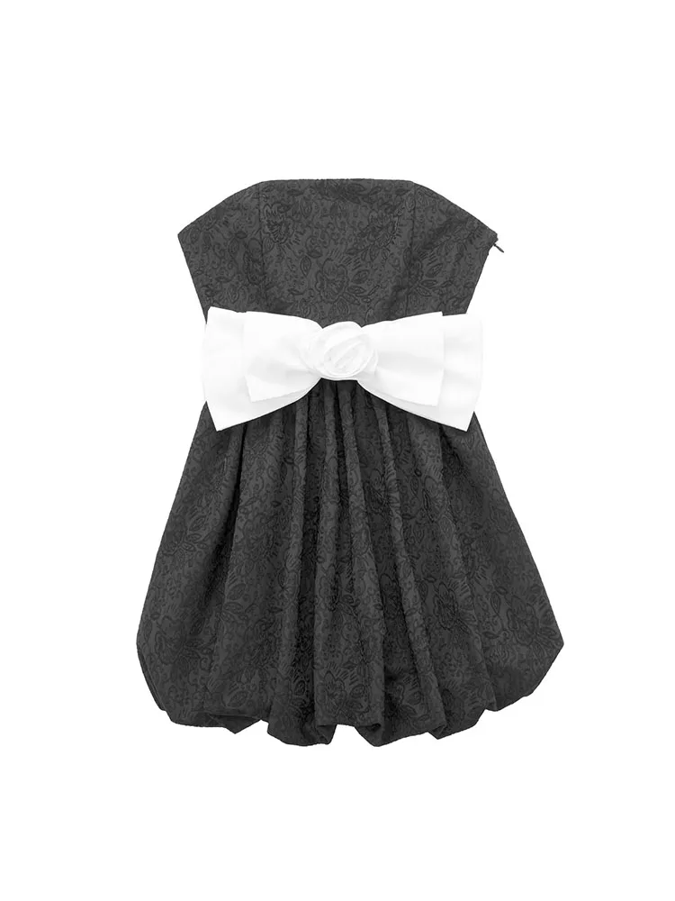 

Women 2022 New Chic Fashion bow-embellished Mini Dress Vintage Backless strapless Female Dresses robe Vestidos