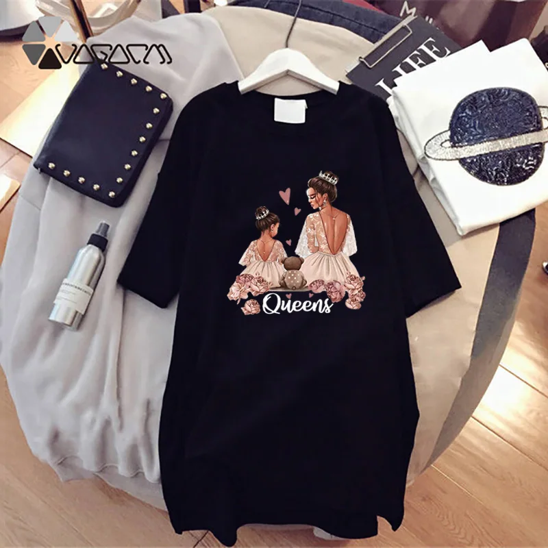 

Casual Summer Women's Dresses Mother & Baby Print Cartoon Loose Short Sleeve O Neck Home Dresses Fashion Happy Family Dresses