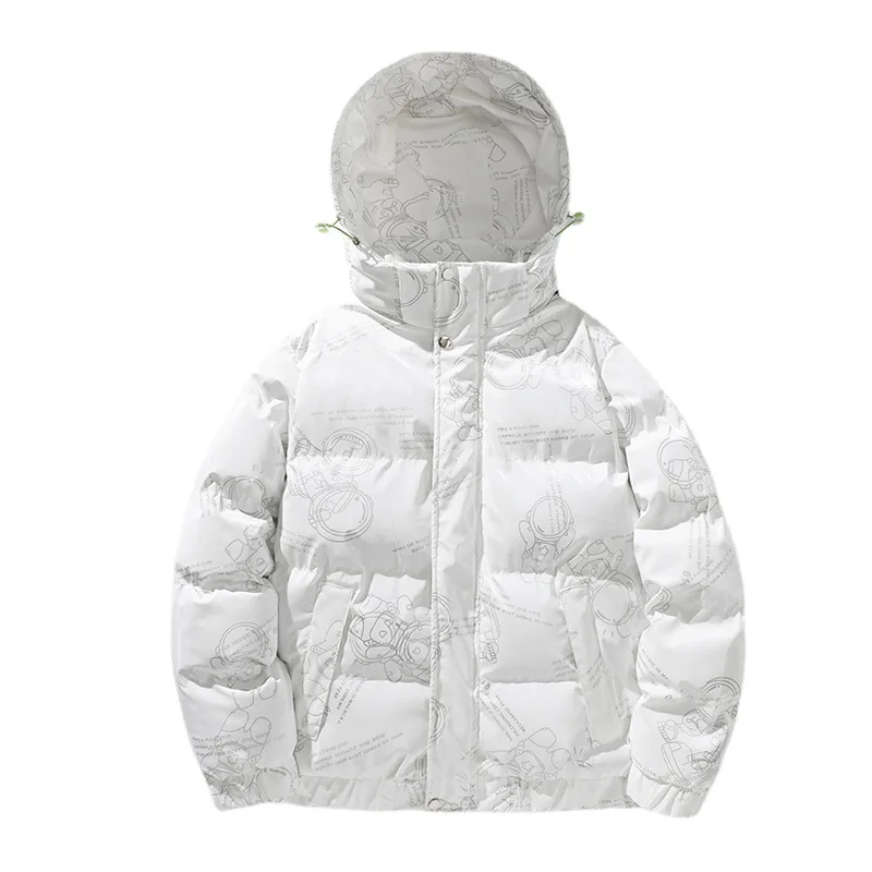 American Street Hooded Heavyweight Warm Jacket Winter Mens Fashion Casual Versatile Coats Couple Clothes Streetwear Men