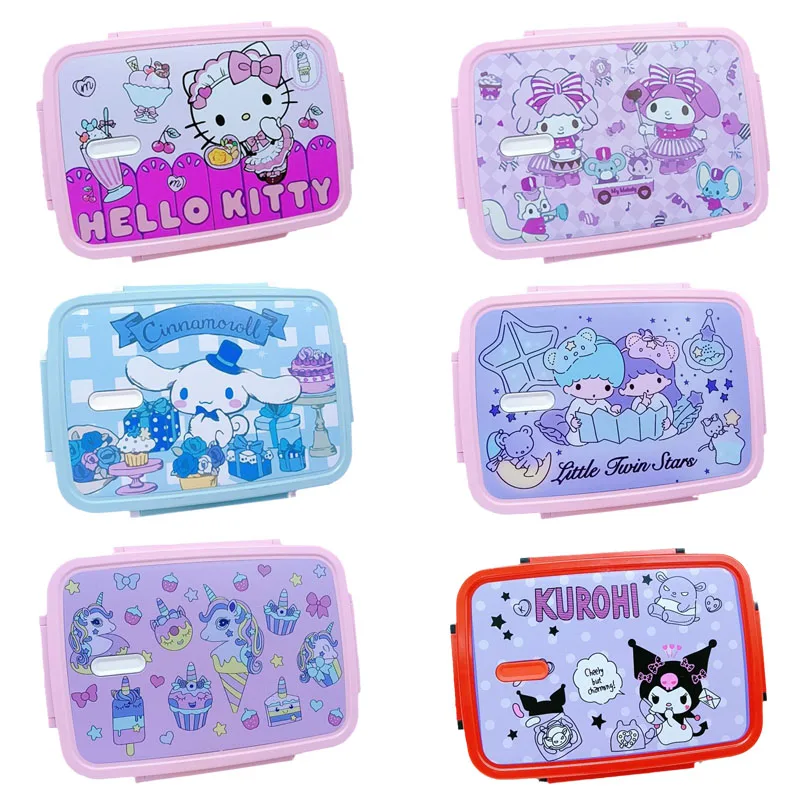 

Kawaii Sanrios Hellokittys My Melody Cartoon Simple Children's Portable Stainless Steel Square Compartment Insulated Lunch Box