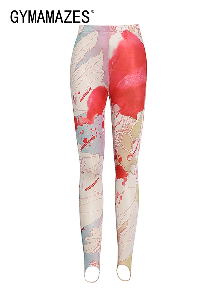 

GYMAMAZES Casual Spring Print Pencil Pants For Women High Waist Skinny Colorblock Trousers Female Fashion Clothes Style New 2022