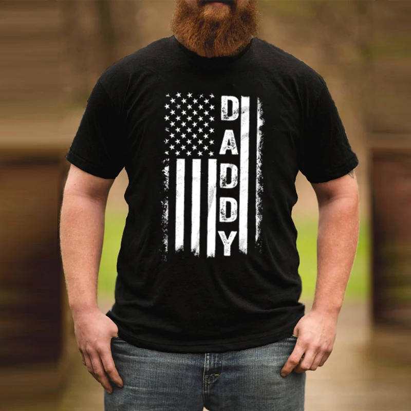 

Father Day Gift Tshirt 202 Father Gift Streetwear Oversized T Shirt American Independence Day Flag Pattern Tees Dad Black