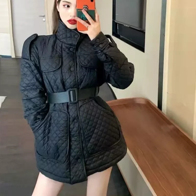 

Free shipping Slim Parkas Waistband Jacket 2021 Causal Coats