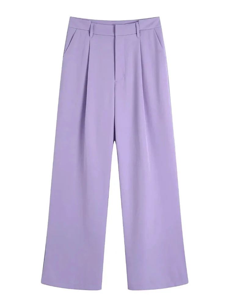 

Merodi демисезонные повседневные фиолетовые длинные брюки в офисном стиле для девушек шикарные женские модные однотонные брюки с высокой талией и карманами на спине