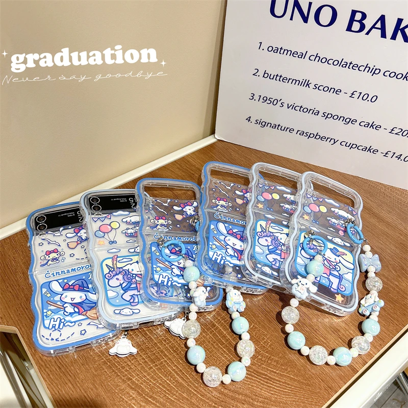 

Cute Sanrio Cinnamoroll with bracelet Phone Case for Samsung Galaxy Z Flip 3 Hard PC Back forZ Flip 4 Case Protective Shell