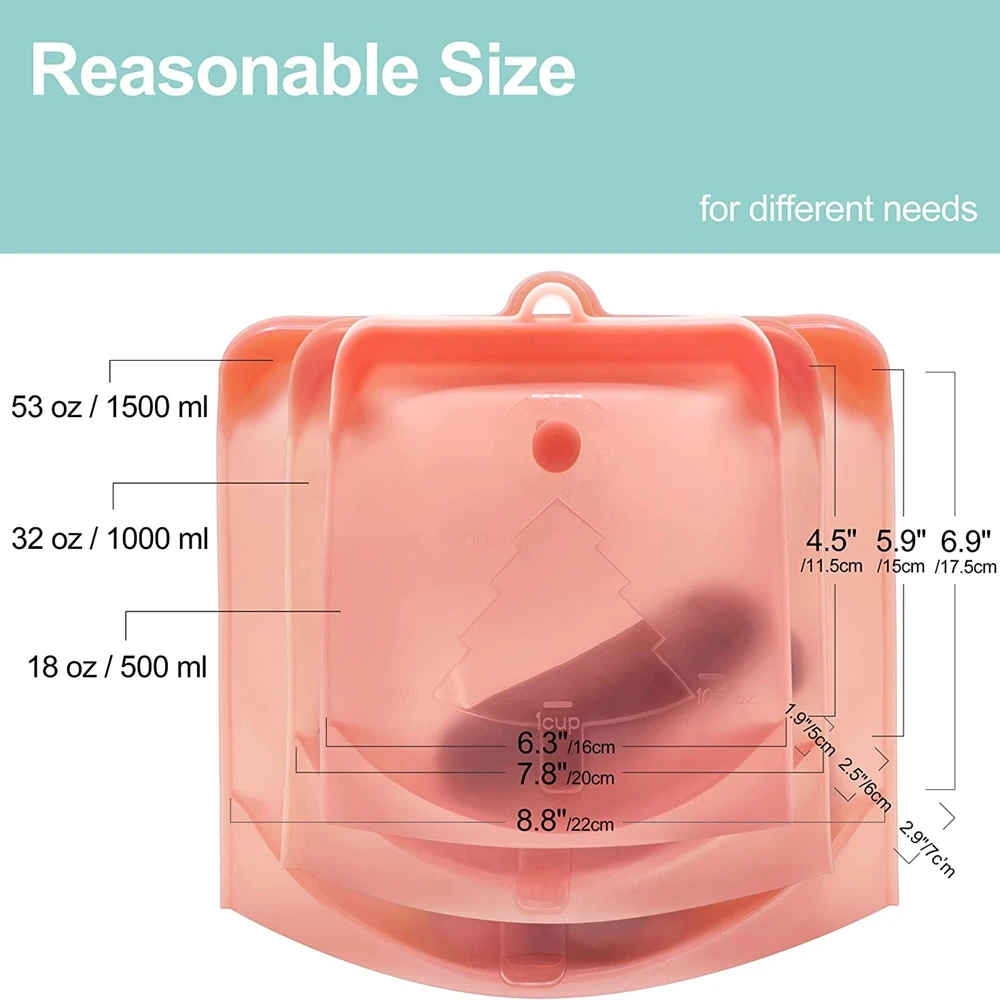 3 упаковки многоразовые силиконовые пакеты для хранения продуктов