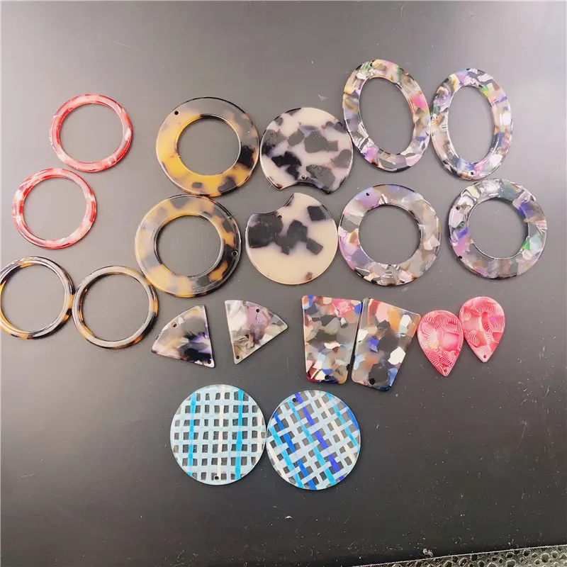 

Wholesale 50pcs/lot color pattern print geometry rounds/ovals/trapezoid/water drop shape acrylic beads diy jewerly accessory