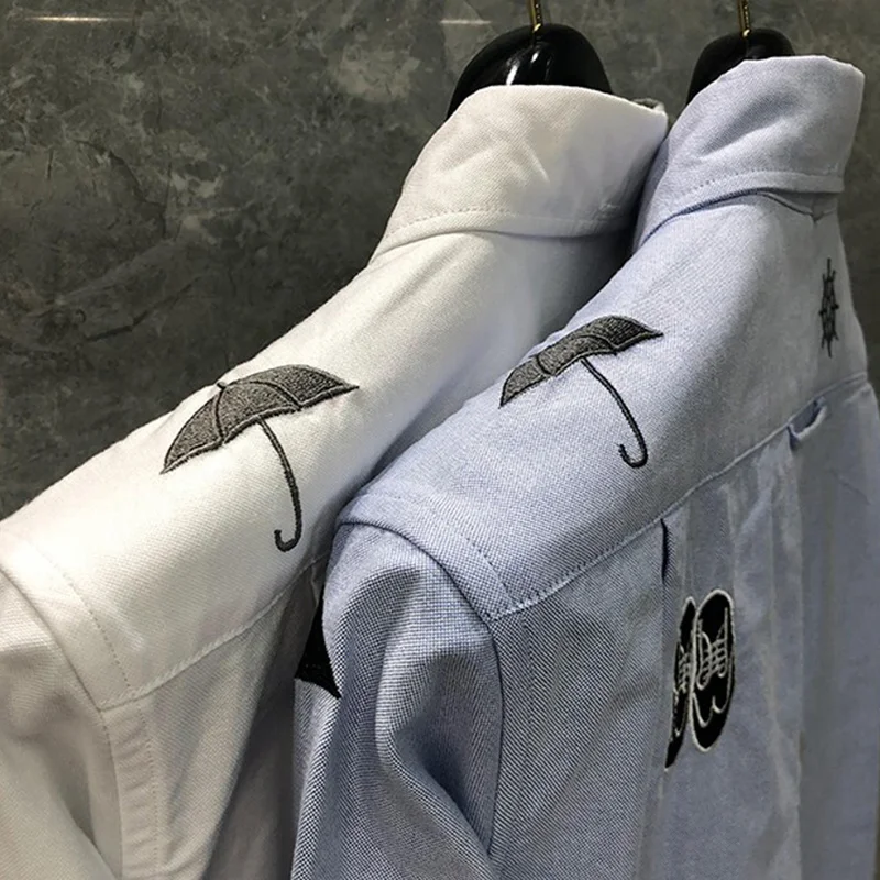 TB THOM Shirt Autunm New Umbrella Embroidery Women Blouses Korean Fashion Style Oxford Cotton Causal Men's Social Shirts