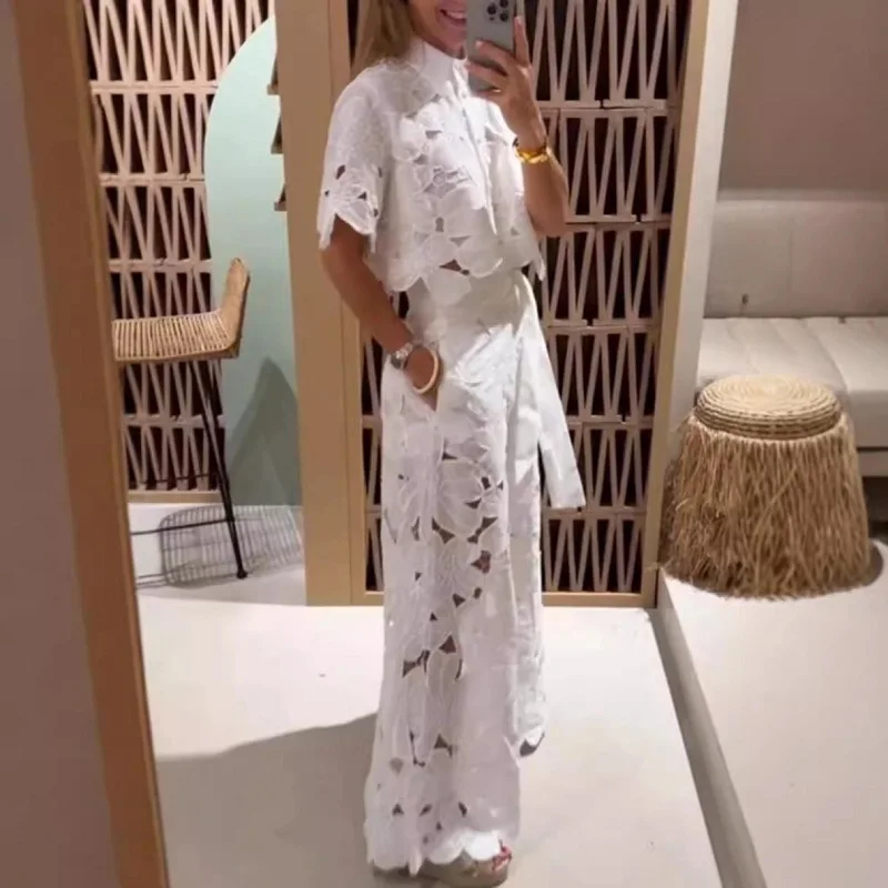 Весенний вязаный крючком комплект с цветочной вышивкой женский из 2 предметов